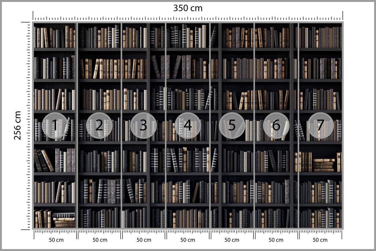 FOTOTAPETE für Büro Bücherregale Bibliothek Literatur 350x256 - Beige/Creme, Papier (350/256cm) - Muralo