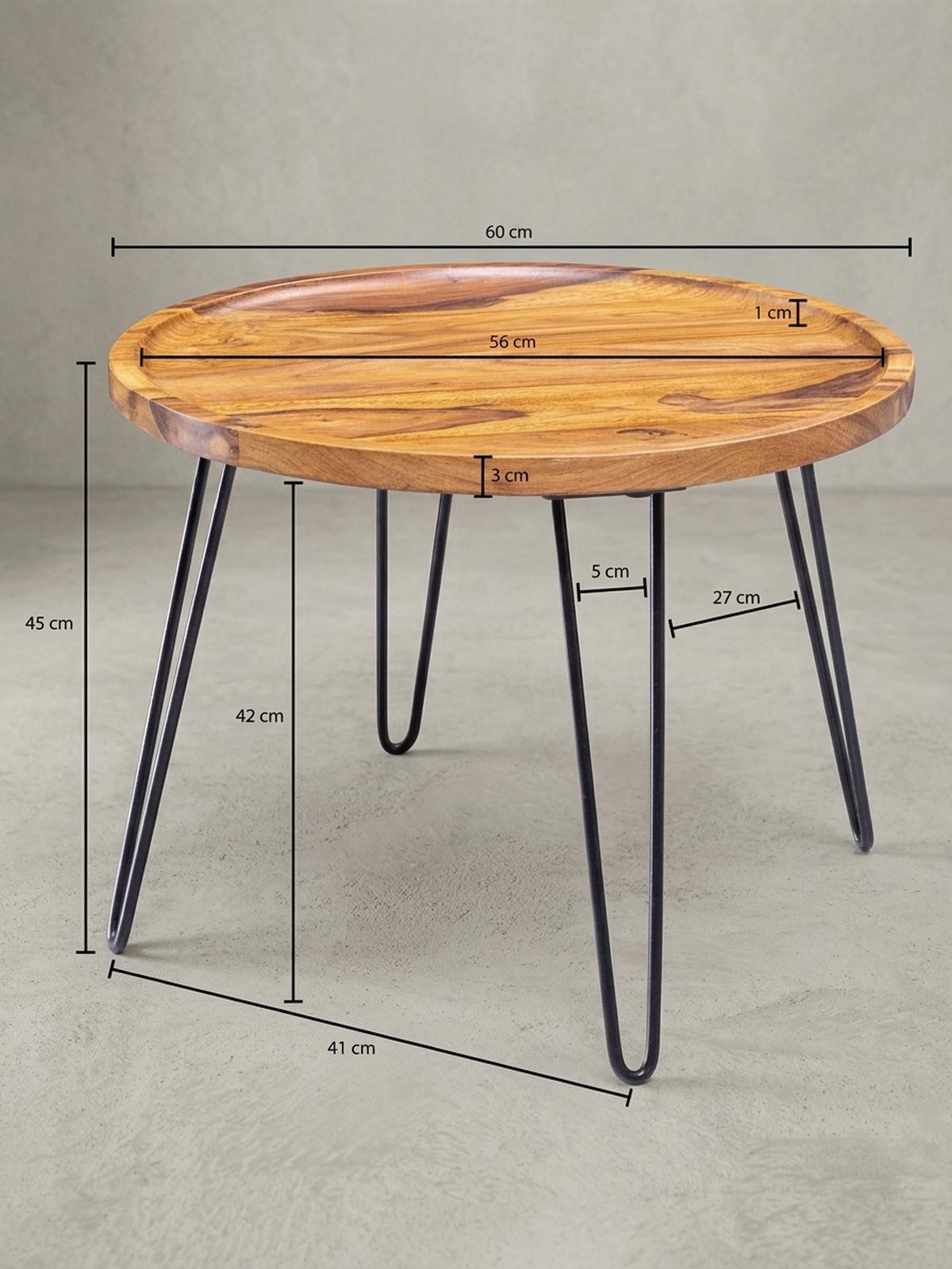 COUCHTISCH aus Sheeshamholz mit Haarnadelbeinen, modernem Design und großer Ablagefläche - Schwarz/Braun, Holz/Metall (60/60/45cm) - KADIMA DESIGN