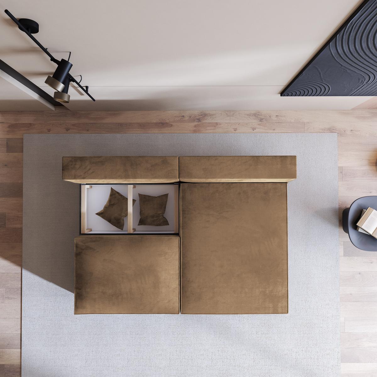 ECKSOFA FIORO M Beige Velours-Stoff mit Schlaffunktion - Beige/Grau, Holz/Kunststoff (204/148cm) - MASSENO