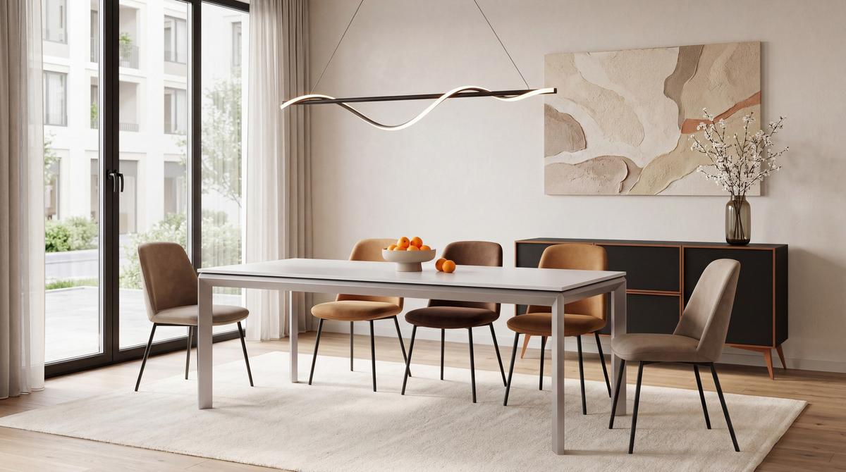 ESSTISCH Elan rechteckig ausziehbar verlängerbar mit Schwarzen Metallbeinen, Weiß 160-250/90/76 cm - Kaschmir/Weiß, Holzwerkstoff/Metall (90/250/76cm) - WFL GROUP