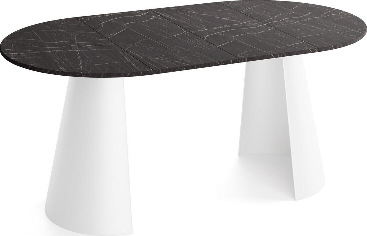 ESSTISCH Lamio runder ausziehbarer, Marmor Schwarz 100-180/100/76 cm - Anthrazit/Weiß, Holzwerkstoff/Metall (100/176/76cm) - WFL GROUP