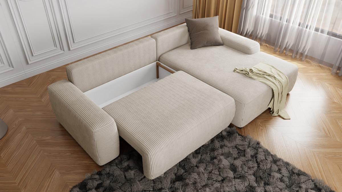 ECKSOFA Nancy Beige Cord - Beige/Schwarz, Holz/Kunststoff (264/162cm) - S-Style Möbel