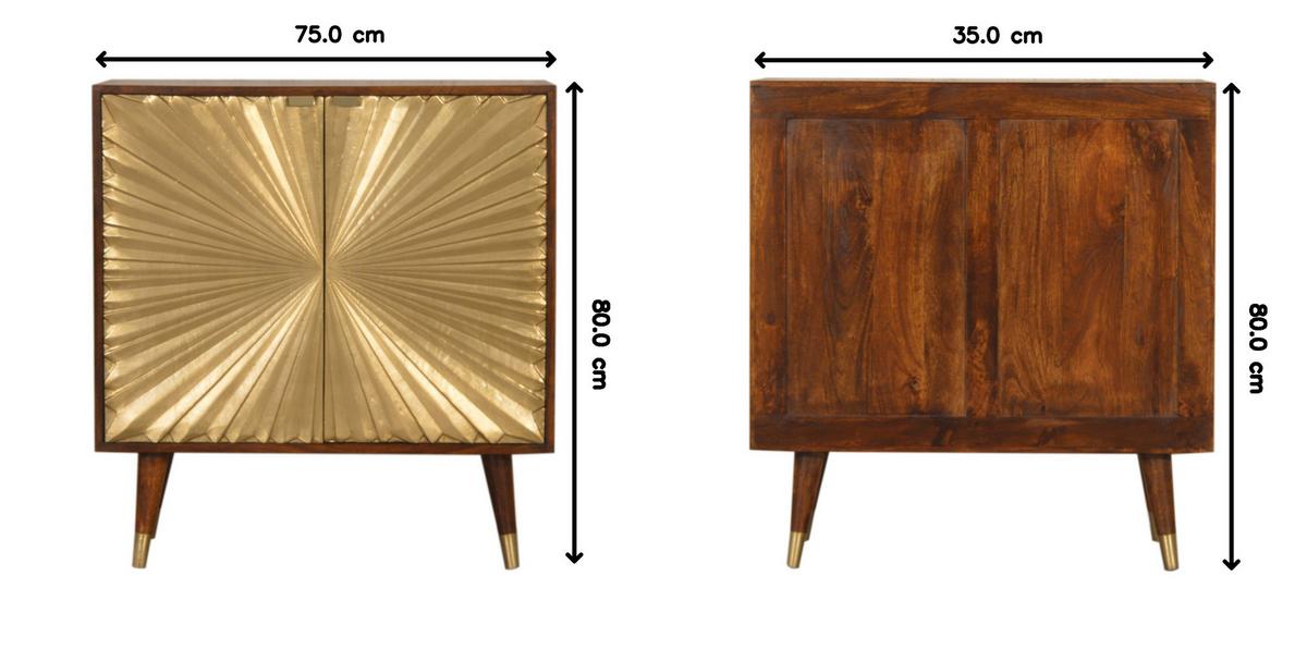 GOLDENER SCHRANK in einem reichen Kastanienholz-Finish, Nordische Beine, Gold und Braun - Messingfarben/Braun, Holz/Metall (75/80/35cm) - Artisan Furniture