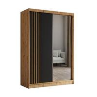 KLEIDERSCHRANK mit Spiegel-Schiebetüren und Aluminium-Leisten - NALLA - 150 cm Artisan+Schwarz+Artisan - Graphitfarben/Eiche Artisan, Holzwerkstoff (150/216/61cm) - ALTDECOR