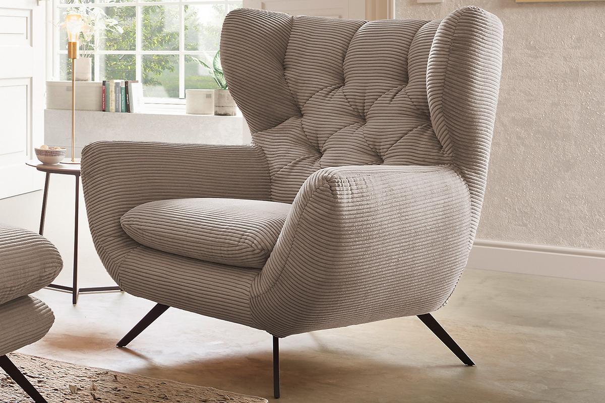 SESSEL CHARME Taupe Cord - Taupe/Schwarz, Textil/Metall (100/106/95cm) - KAWOLA