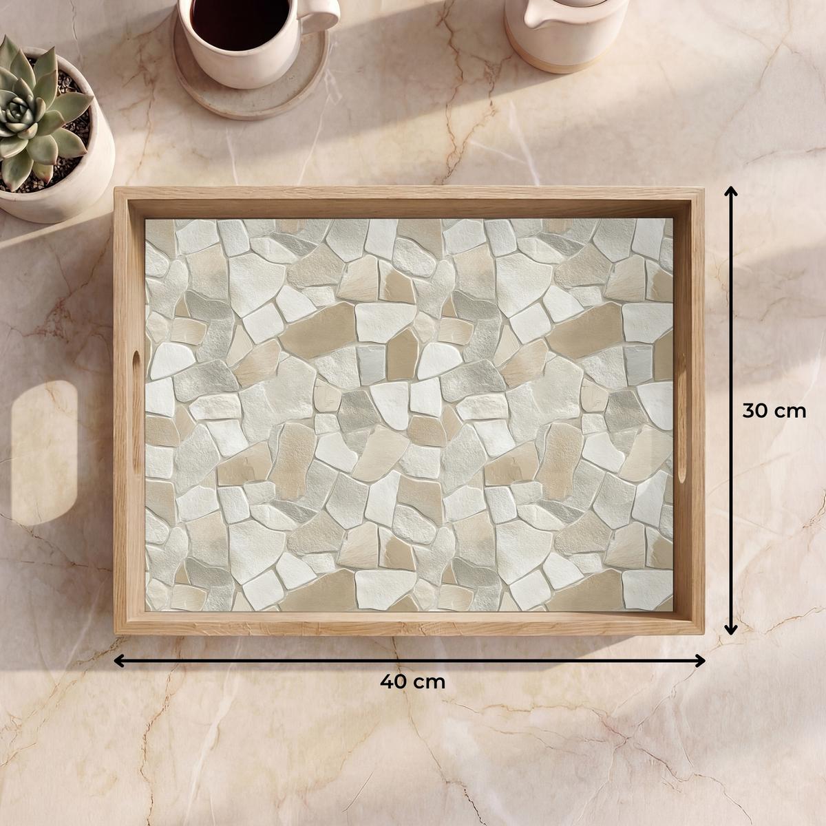 TABLETT Mosaik - Steine - Beige 40x30 cm - Beige, Holz (40/5/5cm) - OnlyWow