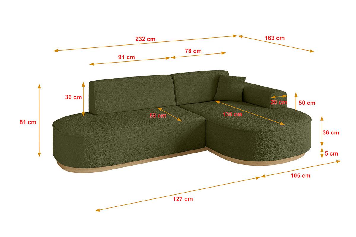 ECKSOFA Ottomane Rechts MARI-L1-v2 - 243x171x83 cm Grün Bouclé - Grün, Holzwerkstoff/Textil (171/243cm) - ALTDECOR