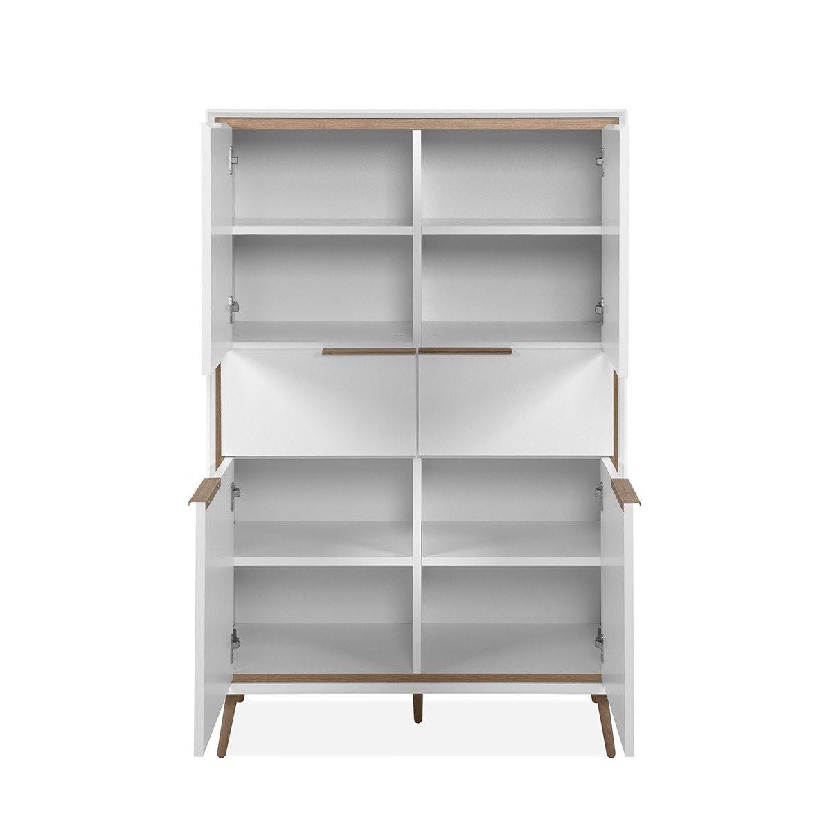 HIGHBOARD mit 4 Türen und 2 Schubladen - Arona - 90/38/140 cm - Weiß, Holzwerkstoff (38/140/90cm) - Calicosy