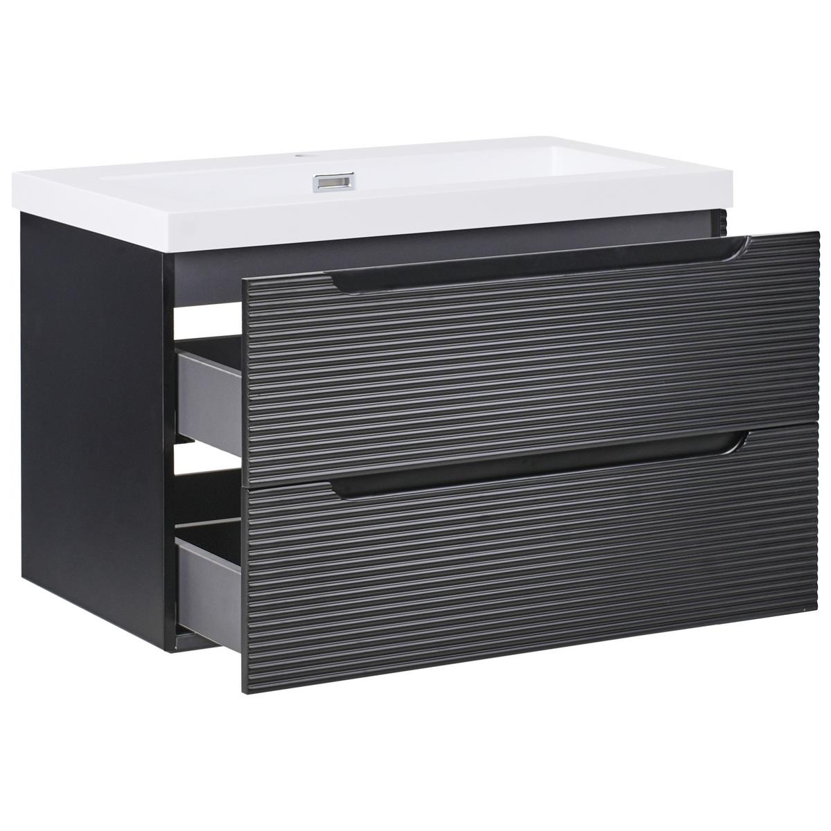 WASCHBECKENUNTERSCHRANK wandmontiertk mit Waschbecken Schwarz Makana - Schwarz, Holzwerkstoff (80/45/93cm) - Beliani