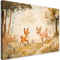 LEINWANDBILD Lein Hirschtiere im Wald Beige 120x80cm - Beige, Textil (120/80cm) - Feeby