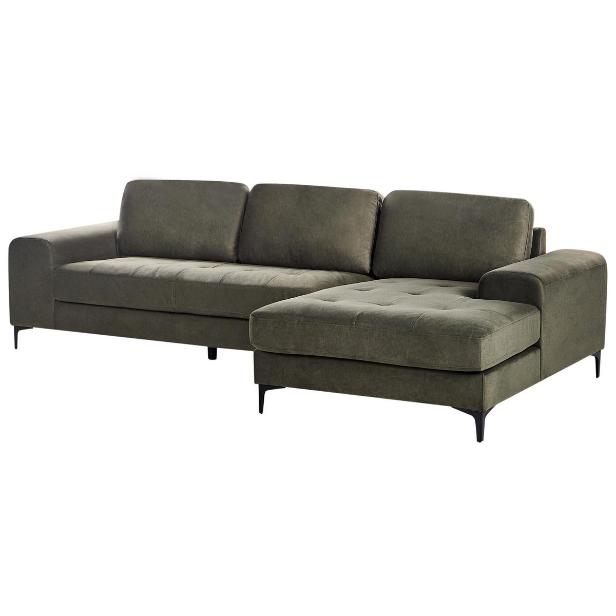 ECKSOFA 4-Sitzer Samtstoff Dunkelgrün linksseitig Kiruna - Schwarz/Grün, Textil (290/148cm) - Beliani