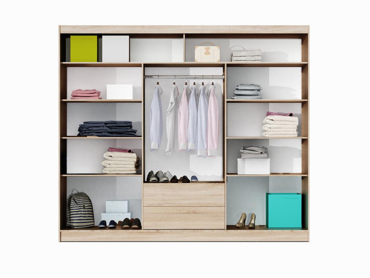SCHWEBETÜRENSCHRANK KAYLE 250/215/61 cm 3-türig mit Spiegel Weiß - Weiß, Holzwerkstoff (250/215/61cm) - MASSENO
