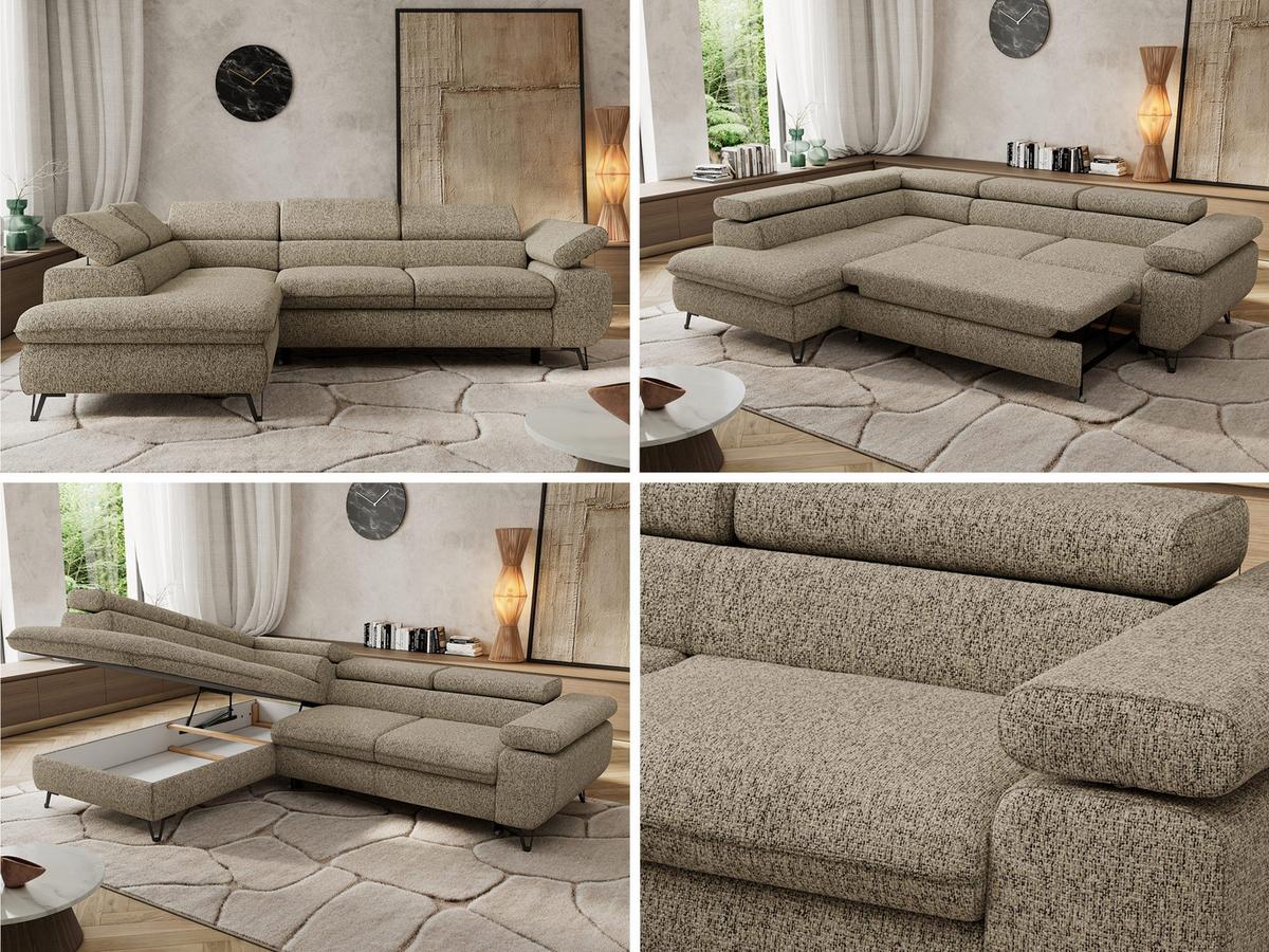 ECKSOFA PABLO L Dunkelbeige Struktur - Links Seite - Greige/Schwarz, Textil/Metall (208/273cm) - MKS