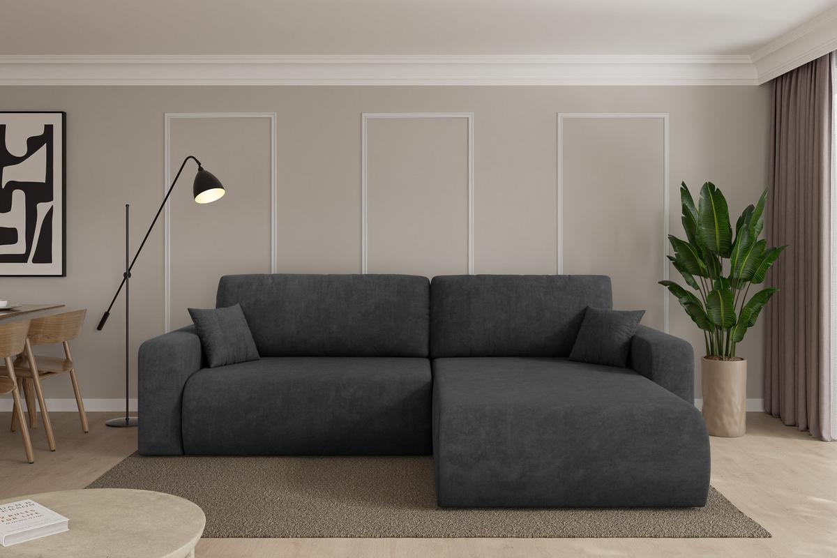 ECKSOFA mit Schlaffunktion Ottomane Rechts BERY-L 276x193x88 Dunkelgrau Velours - Anthrazit/Schwarz, Holzwerkstoff/Kunststoff (276/193cm) - ALTDECOR
