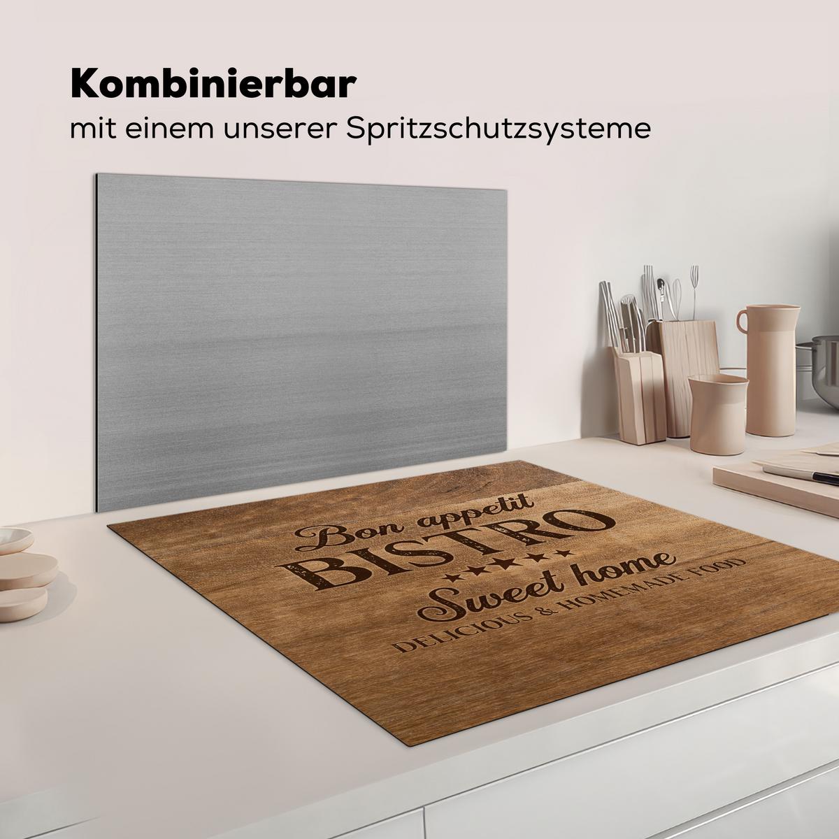 HERDABDECKPLATTE Zitat - Bistro - Guten Appetit - Süßes Zuhause - Holzmaserung Induktionsmatte 78x78 cm - Braun, Kunststoff (78/78/0.2cm) - MuchoWow