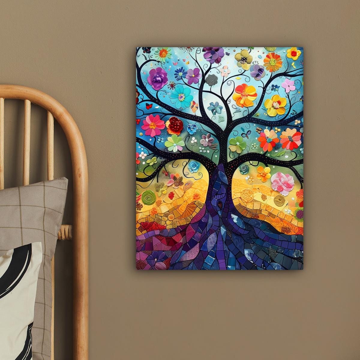 LEINWANDBILD Kunst - Baum des Lebens - Blumen - Hippie Room Decor 30x40 cm - Dunkelblau, Textil (30/40cm) - MuchoWow