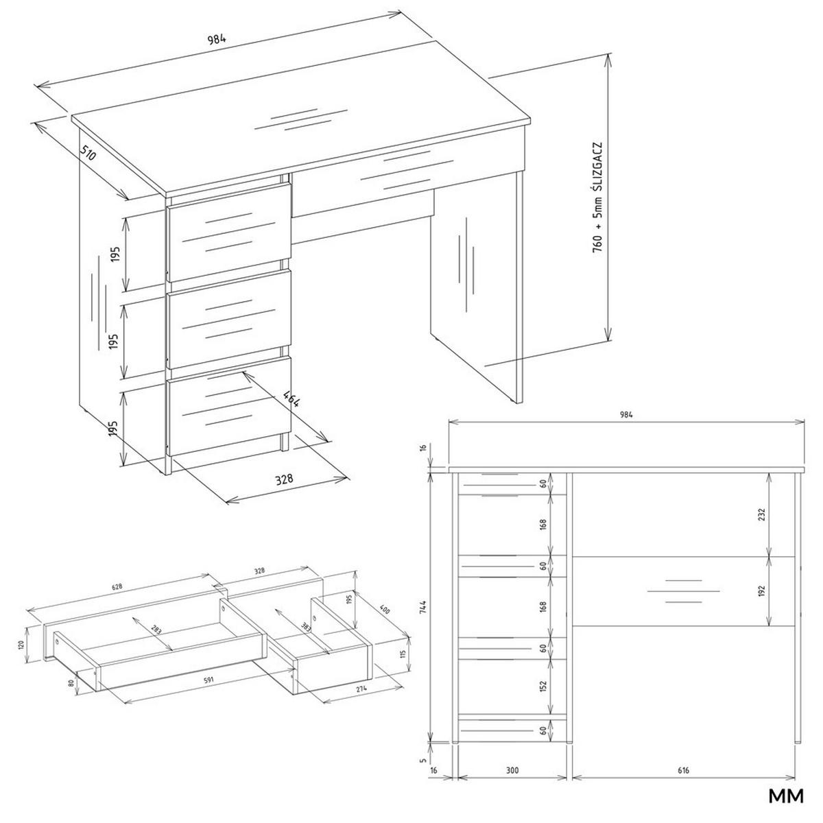 SCHREIBTISCH Weiß 98/146/52 - Weiß, Holzwerkstoff (90/50/146cm) - RAUMHIRSCH FURNITURE