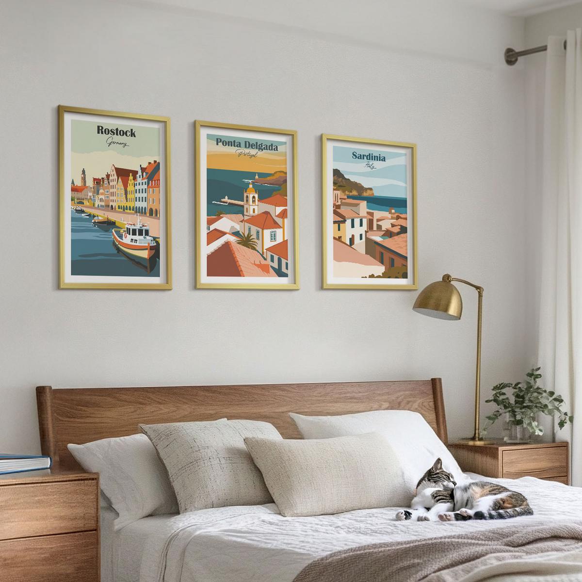 BILDER SET 3er Set - 40x60 cm Goldrahmen - Ansichten europäischer Küstenstädte - Goldfarben, Kunststoff (40/60cm) - TULUP