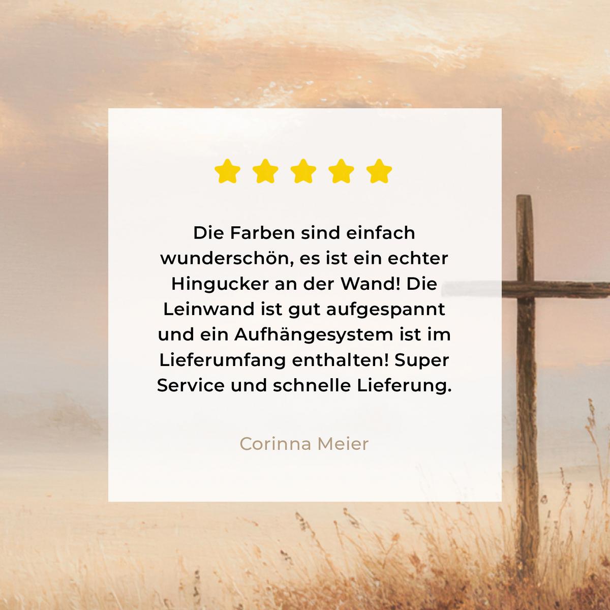 LEINWANDBILD Gras - Morgennebel - Kreuz - Christentum Wandbild Wohnzimmer 60x80 cm - Beige, Textil (60/80cm) - MuchoWow