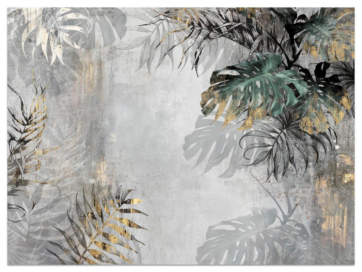 FOTOTAPETE Tropische Blätter auf Beton Vintage 400x280 - Gelb/Beige, Papier (400/280cm) - Muralo