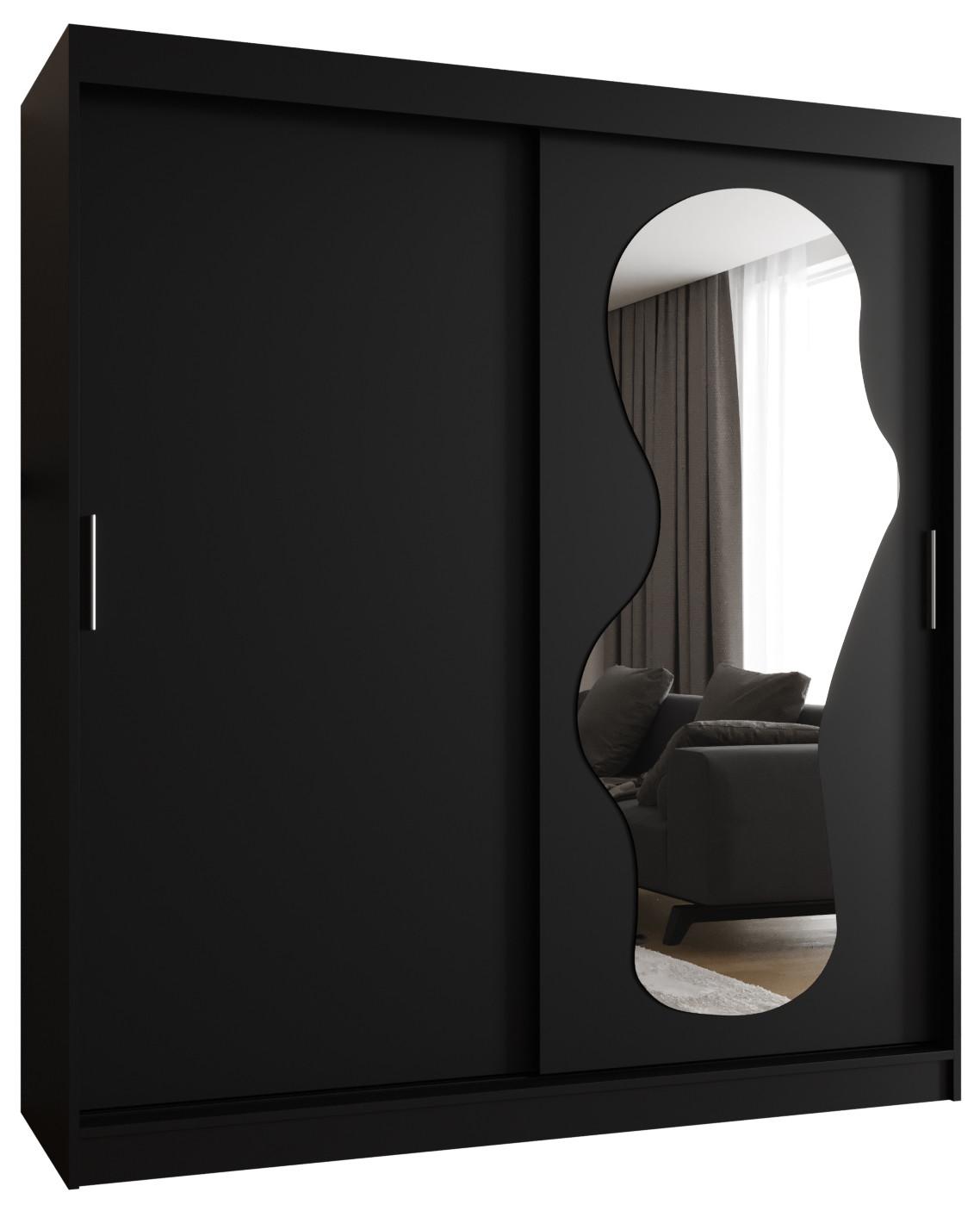 SCHIEBETÜRENSCHRANK mit Spiegel ULTRA 200/180/62 2-türig - Silberfarben/Schwarz, Holz (180/200/62cm) - MÖBEL KRYSPOL