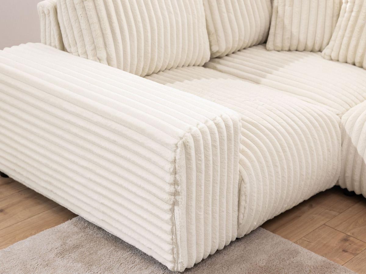WOHNLANDSCHAFT Mollis Hellbeige Plüschcord im XXL-Format - Ottomane Links - Beige/Schwarz, Holz/Kunststoff (316/77/194cm) - S-Style Möbel