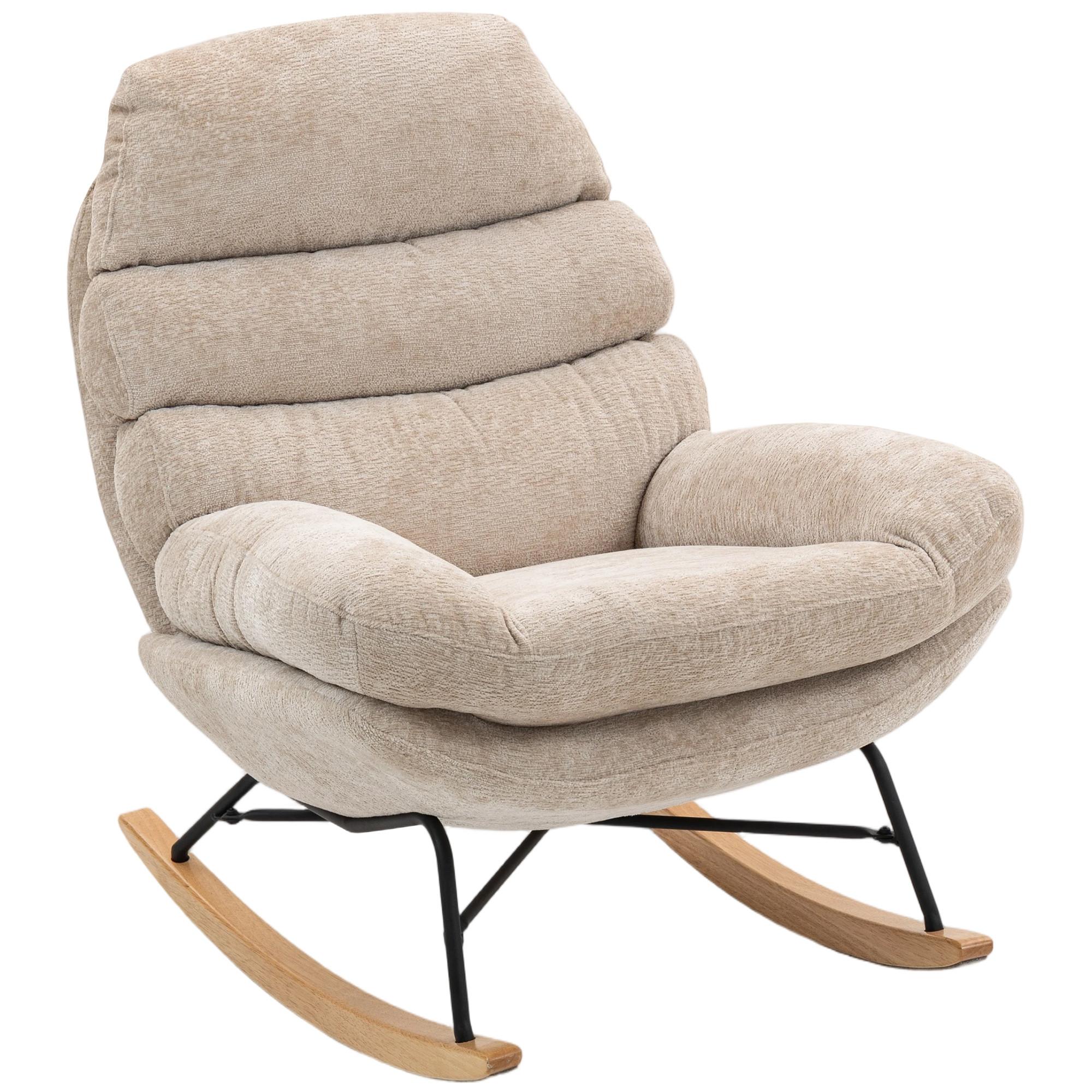 SCHAUKELSTUHL Schaukelsessel Schneidersitz mit Rückenlehne Chenille-Optik - Creme, Textil (80/91/103cm) - HOMCOM