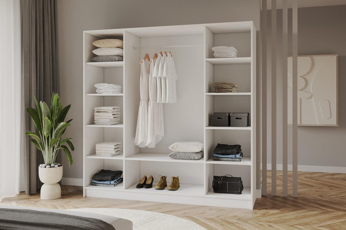 KLEIDERSCHRANK - LESE - 200 - Weiß - Schwarz/Weiß, Holzwerkstoff (200/200/51cm) - ALTDECOR