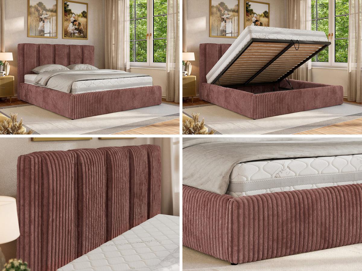 POLSTERBETT SAVINO CLASSIC 160/200 - Rosa Cord - Multipocket-Matratze - Rosa, Textil (160/200cm) - MKS
