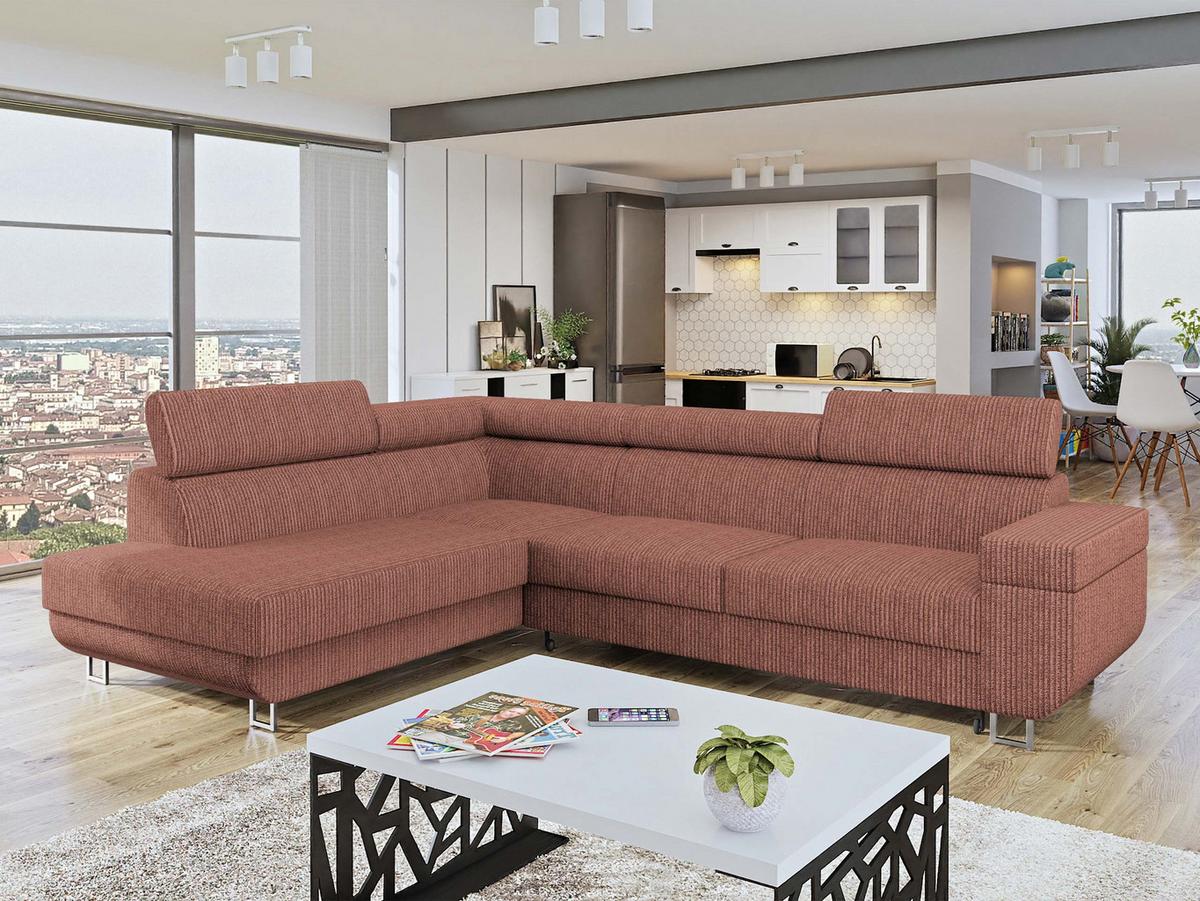 ECKSOFA Fonti Cord, Seite: Links - Rosa, Holz/Textil (253/188cm) - MIRJAN24
