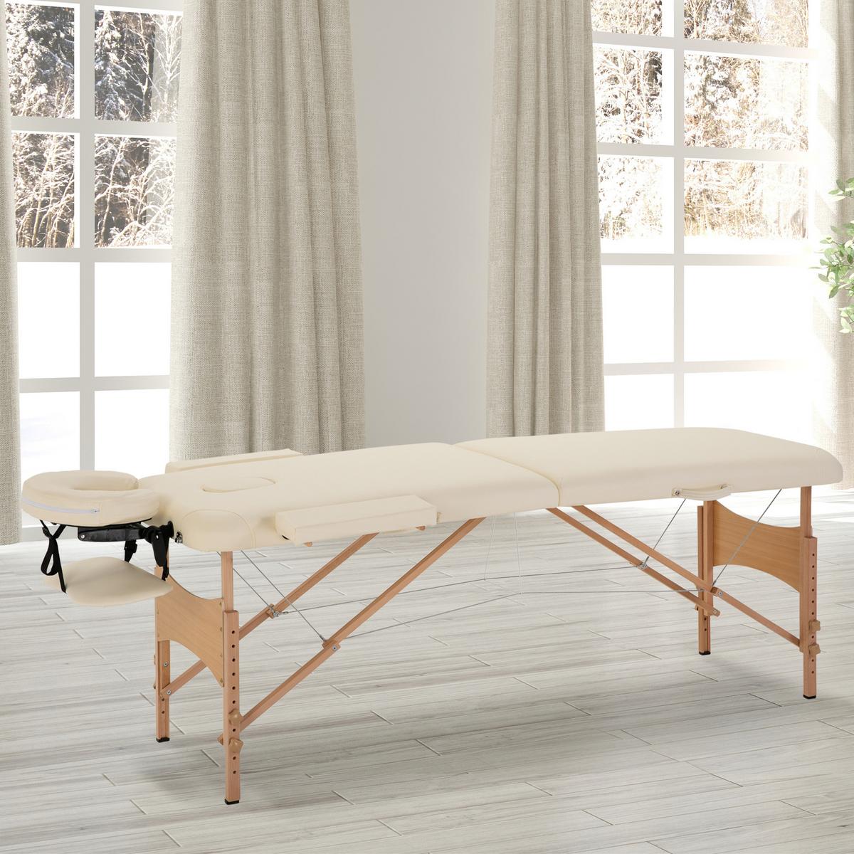 MASSAGETISCH, Massagebett mit Kopfstütze, Kunstleder, Holz, Creme - Weiß, Holzwerkstoff (81/92/210cm) - HOMCOM