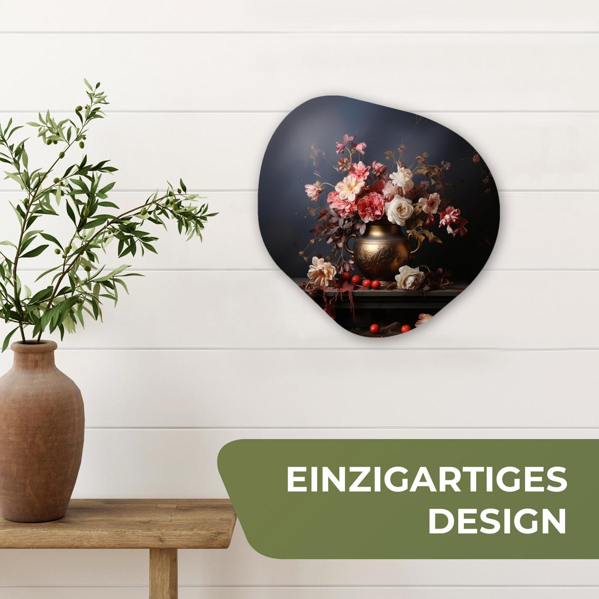 WANDBILD Stilleben - Blumen - Rosen - Blumenstrauß - Vase Wanddeko 40x40 cm - Dunkelbraun, Kunststoff (40/40cm) - MuchoWow
