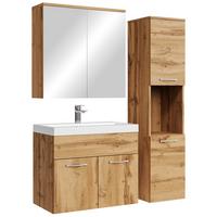 BADMÖBEL-SET Montreal 4 Teile Spiegelschrank Eiche - 60 x 35 x 51 cm - Chromfarben/Eiche Wotan, Holz/Metall (60/51/35cm) - Badplaats