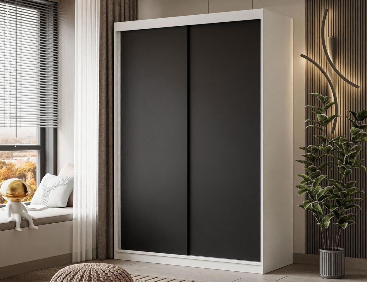 KLEIDERSCHRANK CAMARO 150 cm Weiß / Schwarz - Schwarz/Weiß, Holzwerkstoff (150/215/59cm) - Lookway