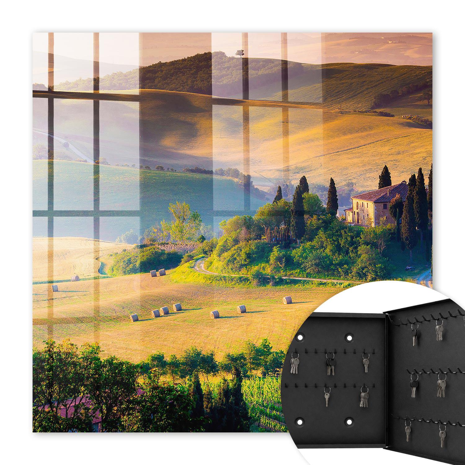 SCHLÜSSELBOX Schwarz 30x30 cm- Türöffnung nach rechts - Toskanische Idylle - Gelb, Metall (30/30/5cm) - TULUP