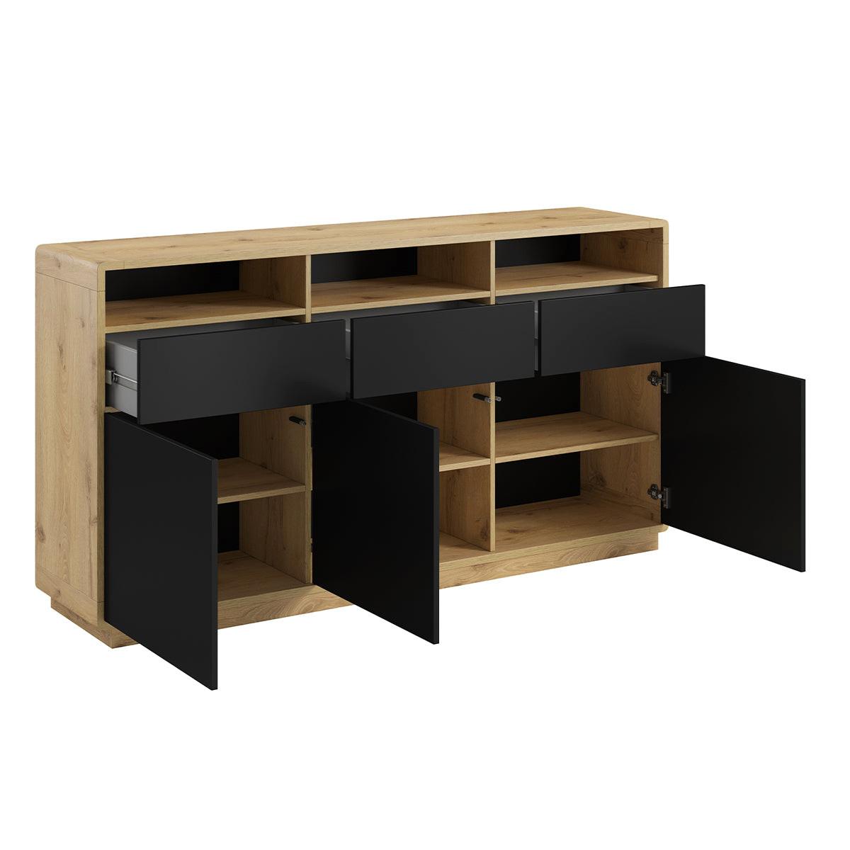 SIDEBOARD Raven Mattschwarz und Holz - Schwarz, Holzwerkstoff (180/96/40cm) - Petits-meubles