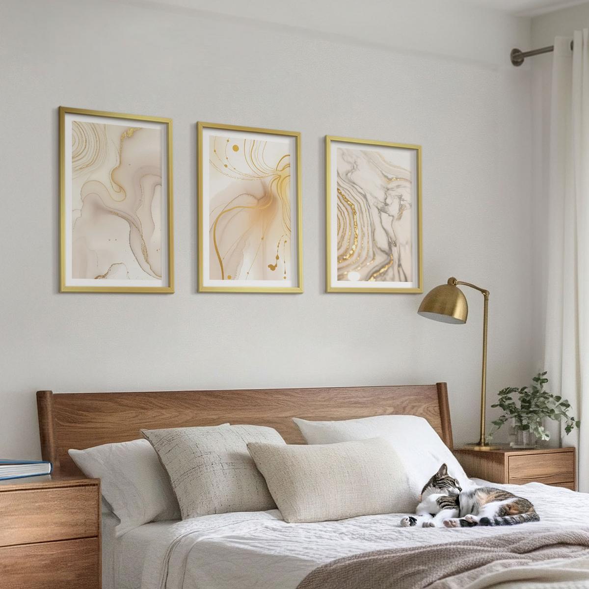 BILDER SET 3er Set - 40x60 cm Goldrahmen - Subtile abstrakte Muster - Goldfarben, Kunststoff (40/60cm) - TULUP