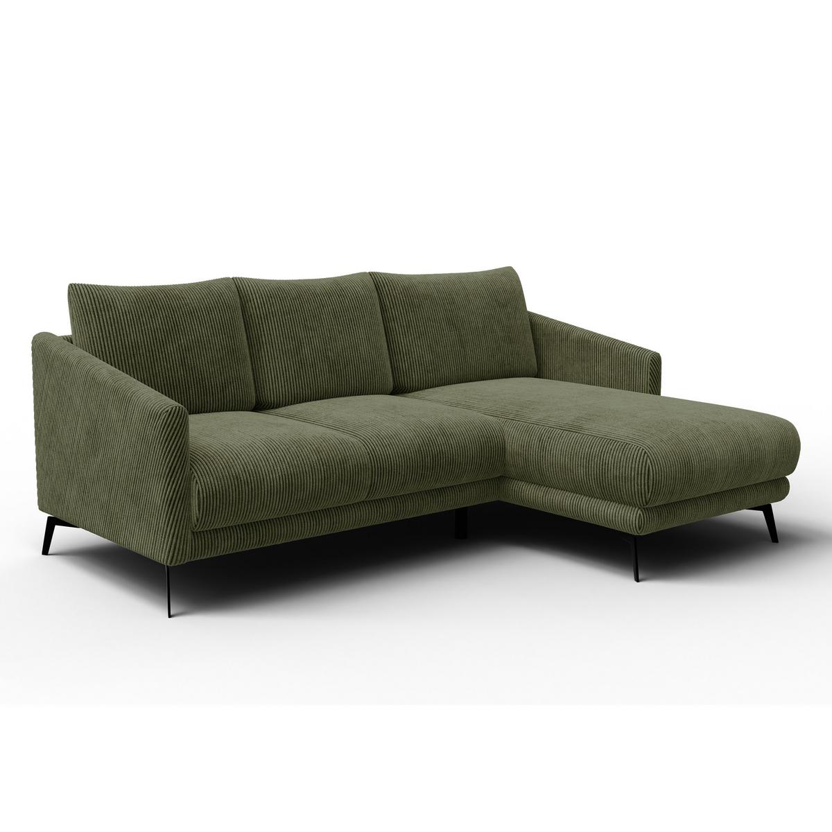 ECKSOFA VILT 3-Sitzer, olive - Schwarz/Olivgrün, Holzwerkstoff/Textil (221/156cm) - Wozimo