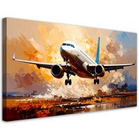 LEINWANDBILD Passagierflugzeug 100x50cm - Beige, Textil (100/50cm) - Feeby