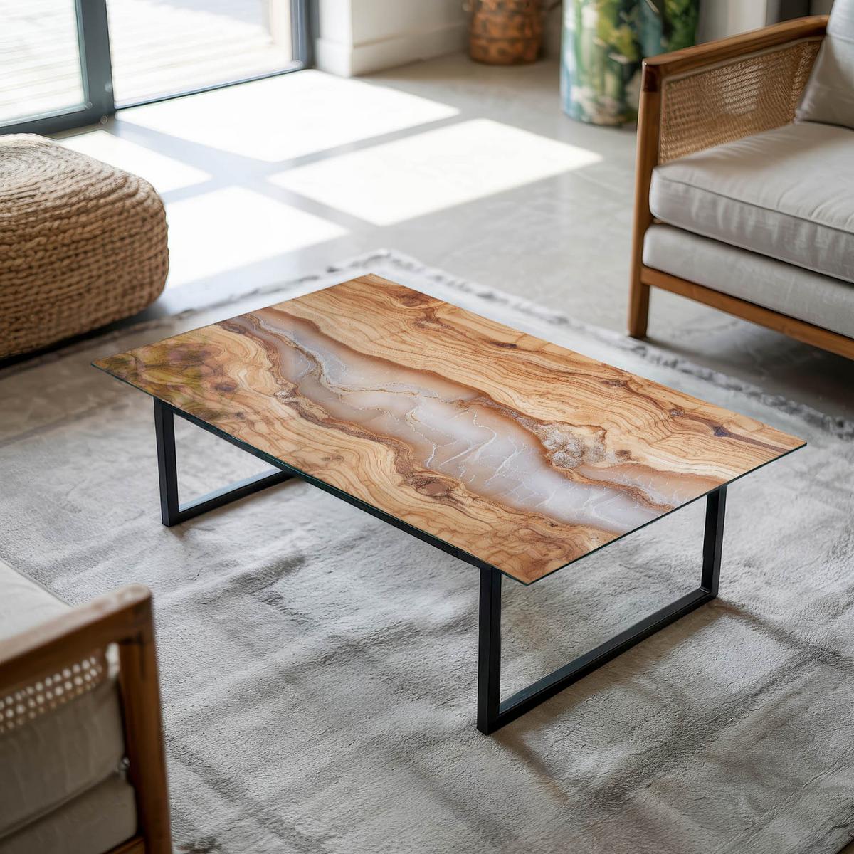 TISCHPLATTE 120x80 cm Naturholz mit Harz - Hellbraun, Glas (0.4/120/80cm) - TULUP