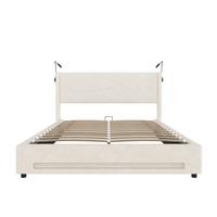 POLSTERBETT Samt Beige 140x200 cm mit LED Beleuchtung & USB-Ladestation - Beige, Textil (140/200cm) - Urban Meuble