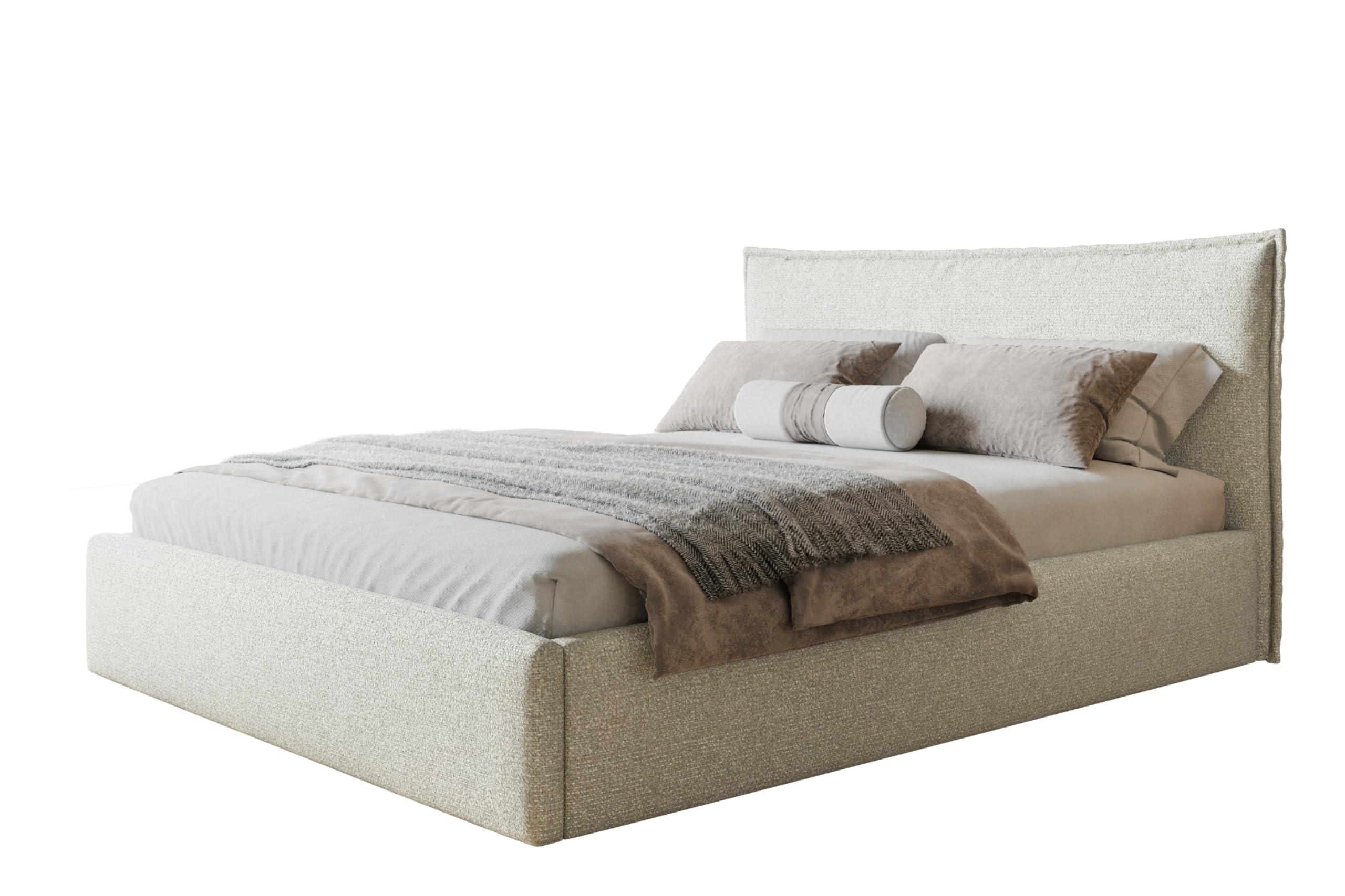 BETT 120x200 - Polsterbett mit Bettkasten und Holzrahmen - Modern Betten - Eleganter Puente-Stoff - Kollektion Rimini - Beige - Beige, Holz/Textil (120/200cm) - Alpi-Möbel