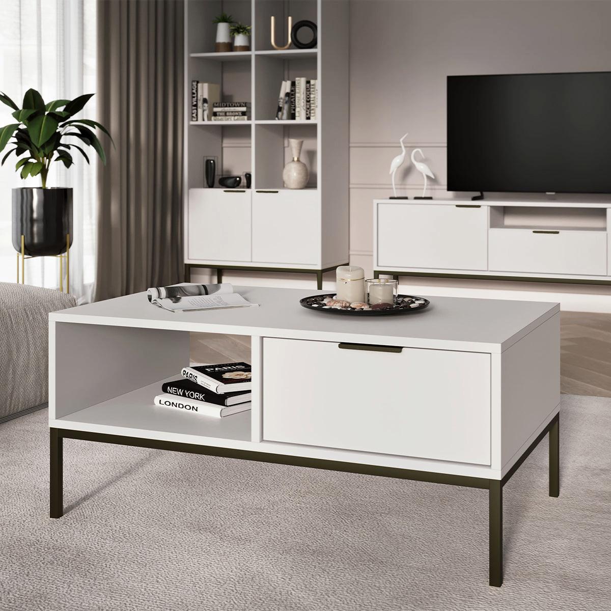 COUCHTISCH Seattle Weiß und Schwarz - Weiß, Holzwerkstoff (60/80/45.4cm) - Petits-meubles