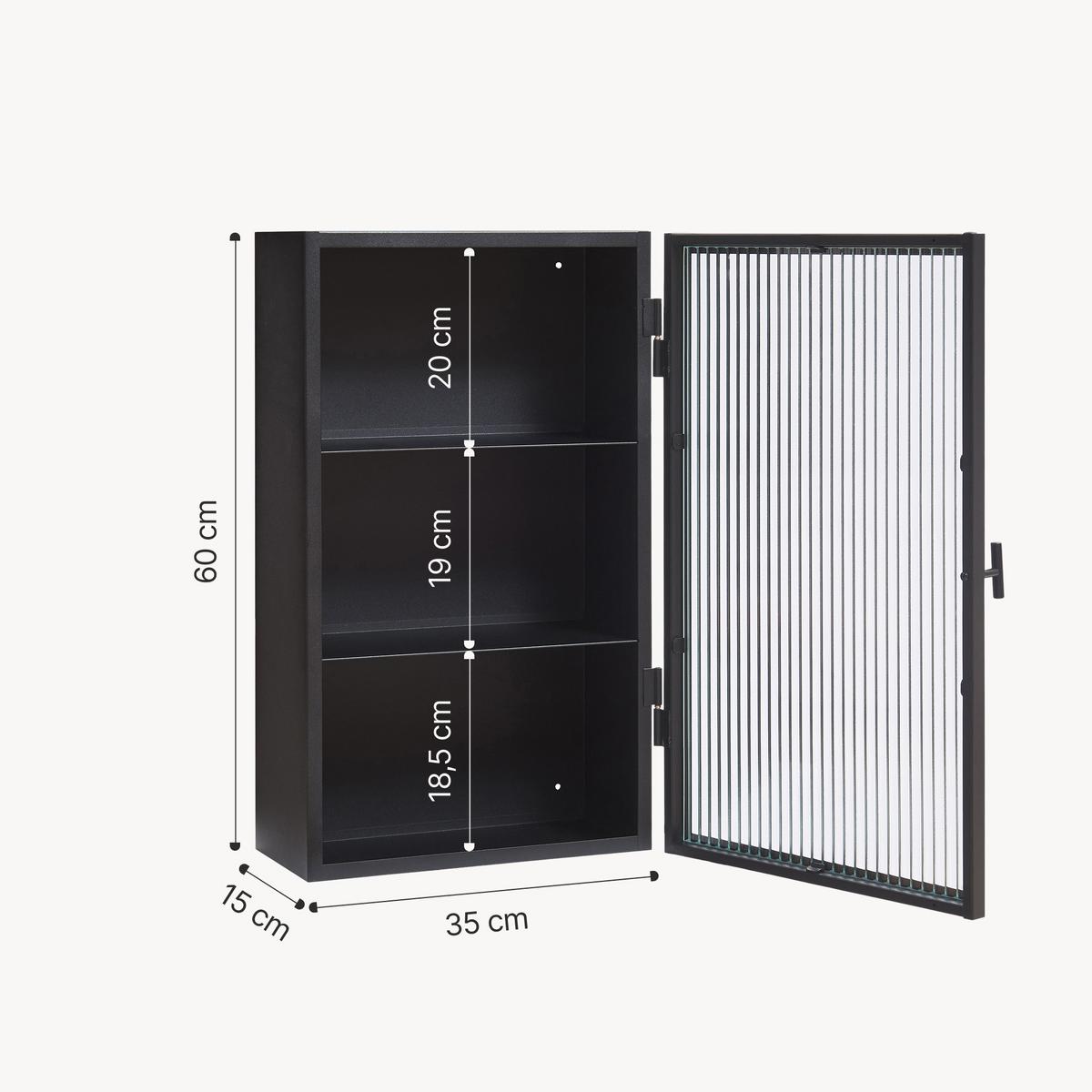 WANDSCHRANK Zundert - Schwarz, Glas/Metall (35/60/15cm) - [en.casa]