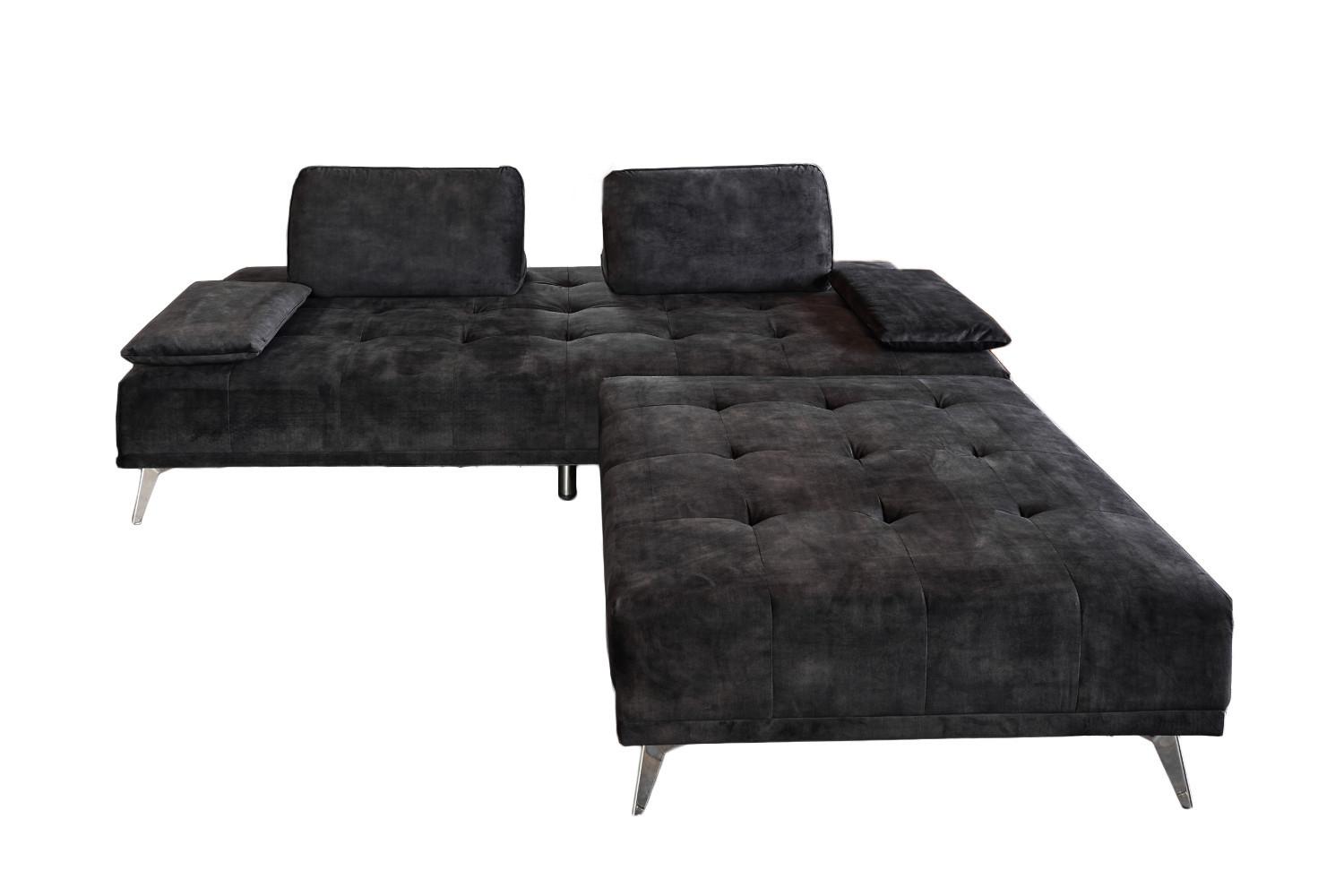 SOFA MIT HOCKER WIOLO Anthrazit Velvet - Anthrazit/Silberfarben, Textil/Metall (240/80/110cm) - KAWOLA