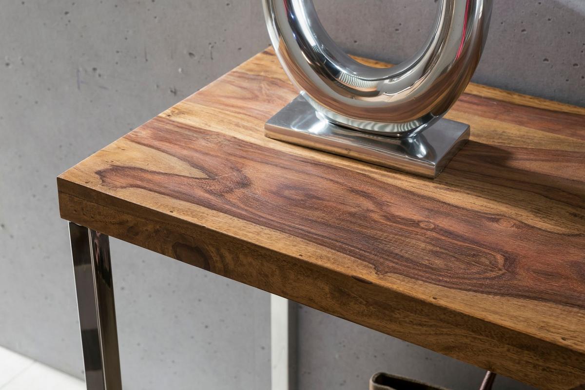KONSOLENTISCH Massivholz Metallbeine Landhausstil GUNA, Dunkelbraun 45x120x76 cm - Silberfarben/Braun, Holz/Metall (120/45/76cm) - KADIMA DESIGN