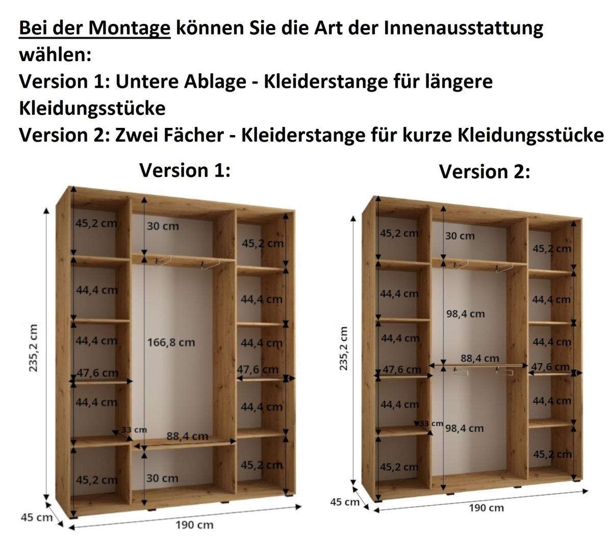 SCHWEBETÜRENSCHRANK 235,2/190/45 3-türig - Kaschmir/Schwarz, Holz/Metall (190/235.2/45cm) - MÖBEL KRYSPOL