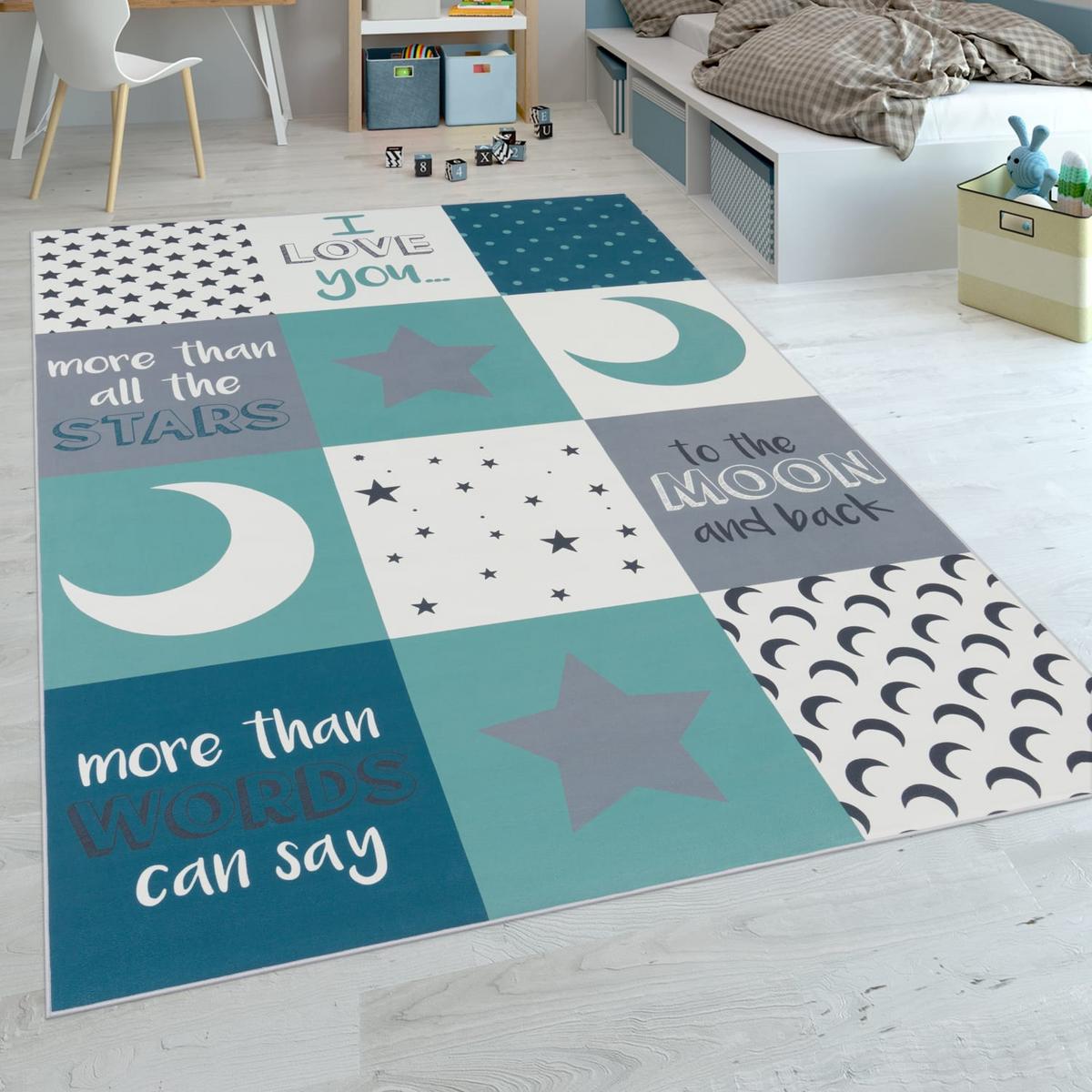 KINDERTEPPICH, im Patchwork-Stil, Türkis, 80 x 150 cm - Blau, Textil (150/80cm) - KADIMA DESIGN
