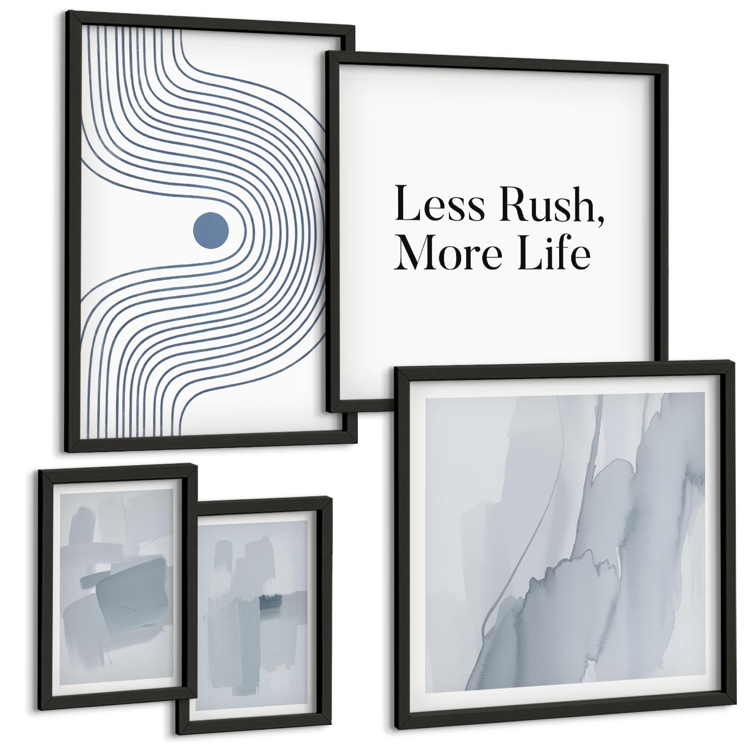 BILDER SET 5er Set - 50x50 cm & 20x30 cm & 40x60 cm Schwarzer Rahmen - Abstrakte Aquarellkompositionen - Schwarz, Kunststoff (40/60cm) - TULUP