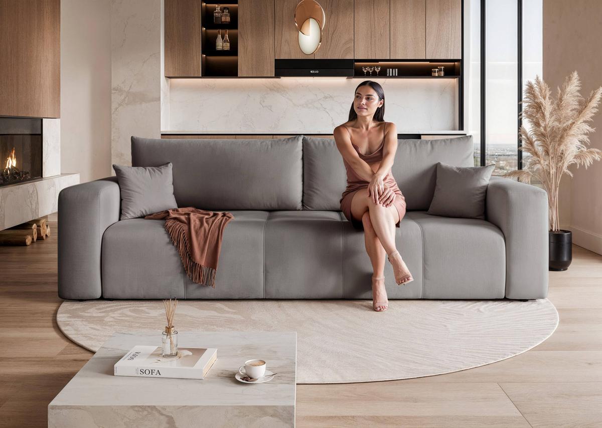 SCHLAFSOFA Velours mit Bettkasten und Schlaffunktion - Dunkelgrau, Holzwerkstoff/Textil (246/79/93cm) - Idohome